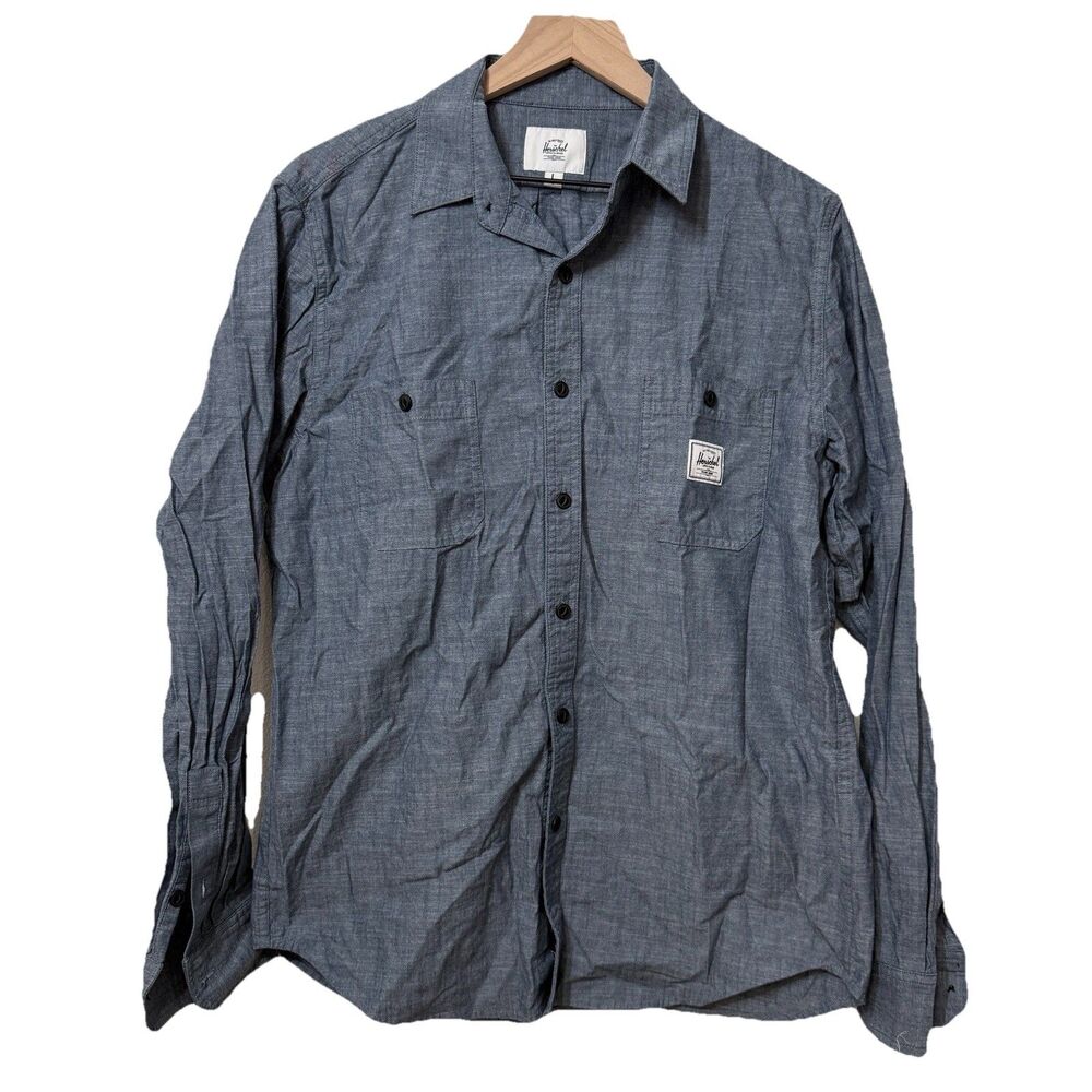 Herschel Supply Co. Men's Chambray Blue Long Sleeve 100% Cotton Shirt Large
